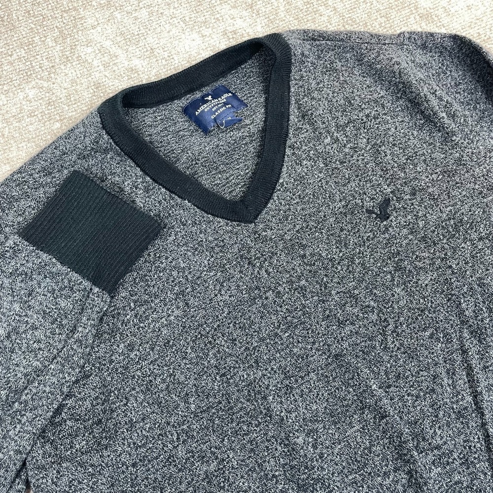 American Eagle Outfitters Sweater Men Medium Gray Cotton Classic Fit Ribbed Trim